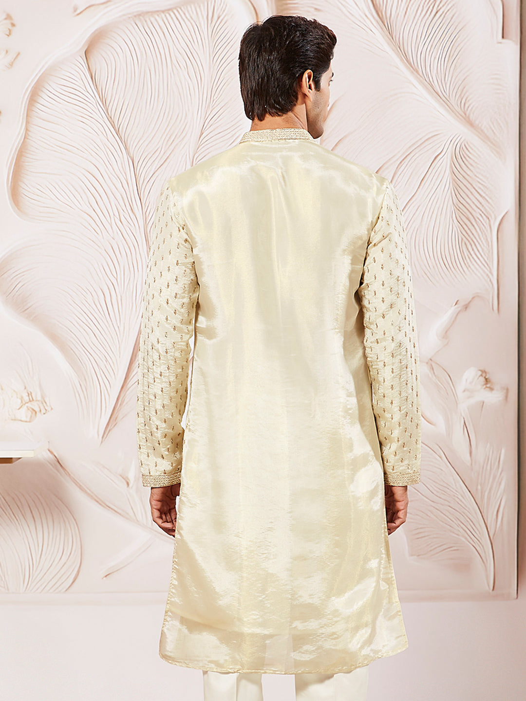 Men's Cream Tissue Silk Kurta