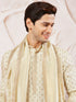 Men's Cream Tissue Silk Kurta Pyjama And Dupatta Set