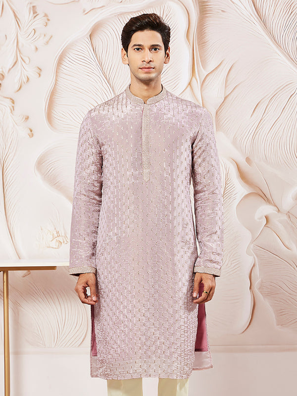 Men's Lavender Tissue Silk Kurta