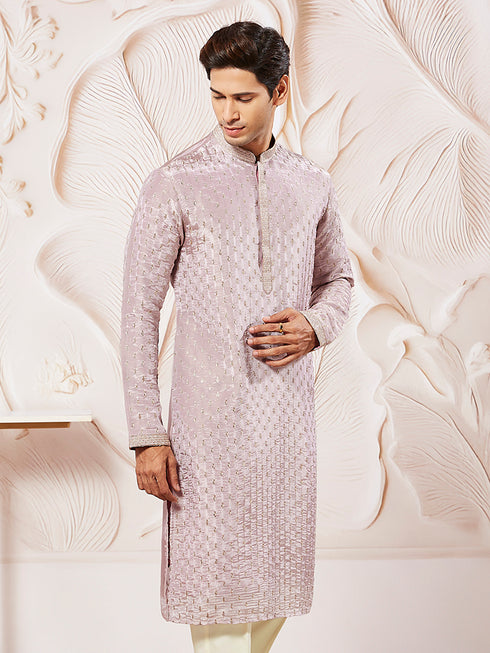 Men's Lavender Tissue Silk Kurta