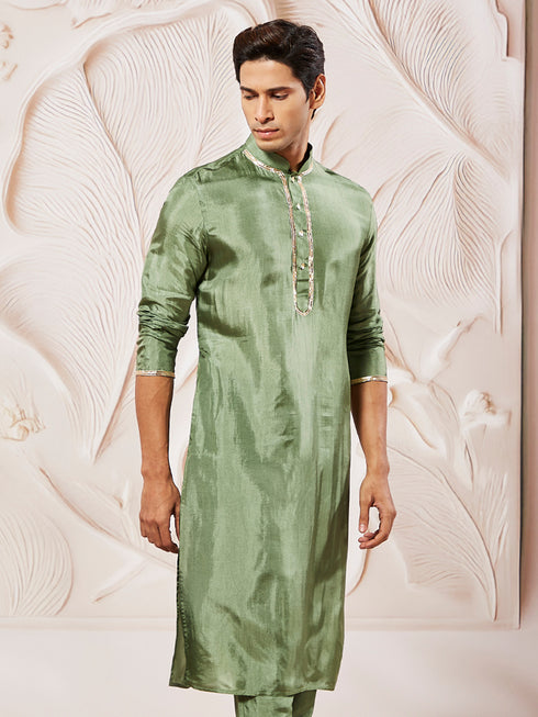 Men's Green Tissue Silk Kurta