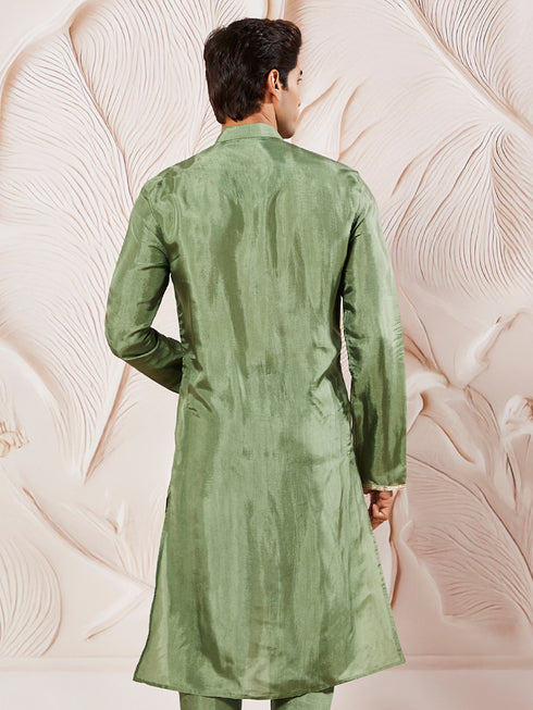 Men's Green Tissue Silk Kurta
