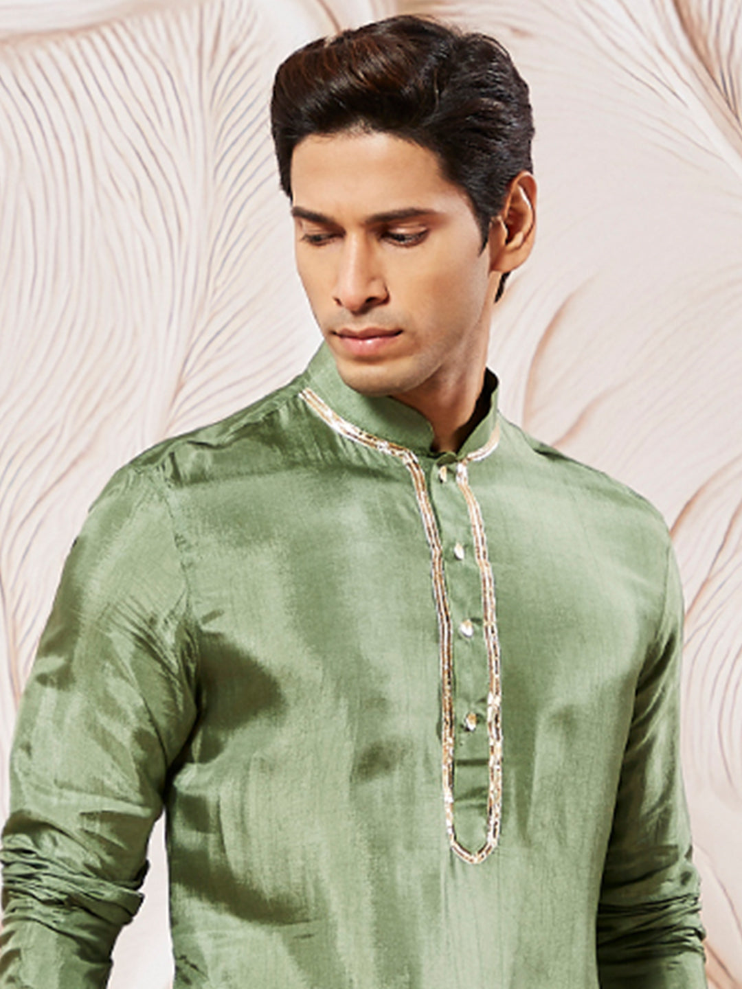 Men's Green Tissue Silk Kurta Pyjama Set