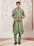Men's Green Tissue Silk Kurta Pyjama And Dupatta Set For Men's