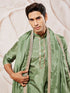 Men's Green Tissue Silk Kurta Pyjama And Dupatta Set For Men's