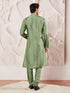Men's Green Tissue Silk Kurta Pyjama And Dupatta Set For Men's