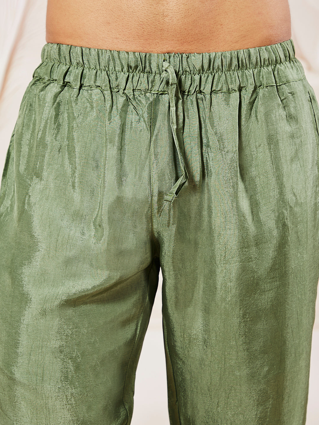 Men's Green Tissue Silk Kurta Pyjama And Dupatta Set For Men's