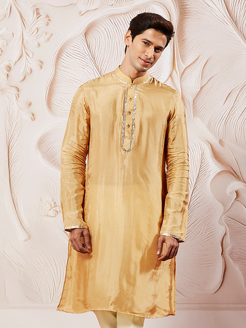 Men's Gold Tissue Silk Kurta