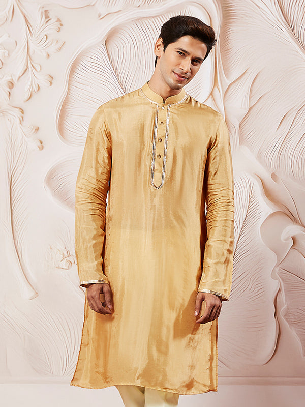 Men's Gold Tissue Silk Kurta
