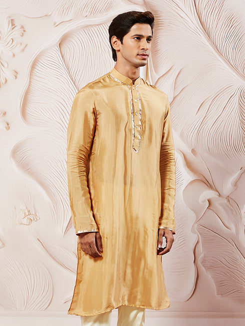 Men's Gold Tissue Silk Kurta