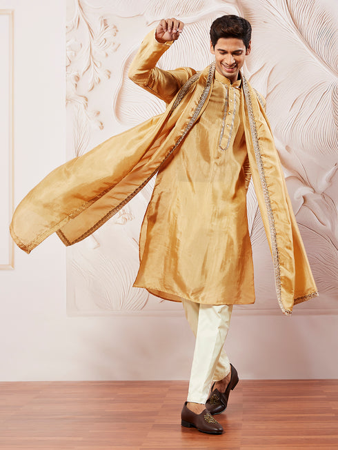 Men's Gold Tissue Silk Kurta