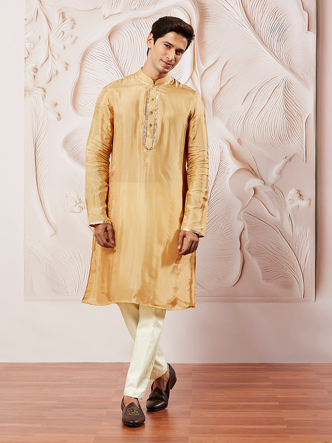 Men's Gold Tissue Silk Kurta Pyjama Set