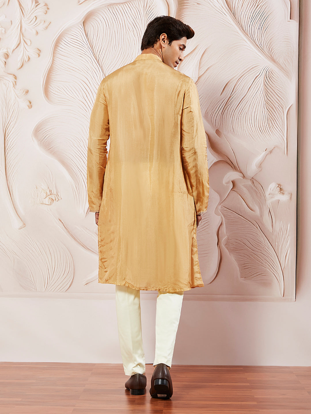 Men's Gold Tissue Silk Kurta Pyjama Set