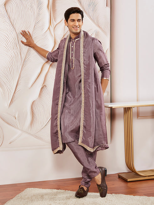 Men's Lavender Tissue Silk Kurta