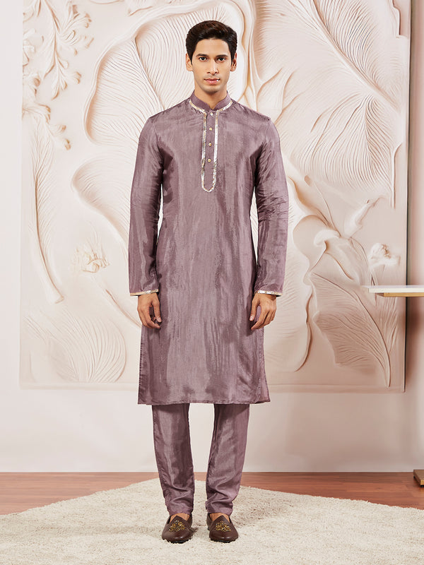 Men's Lavender Tissue Silk Kurta Pyjama Set