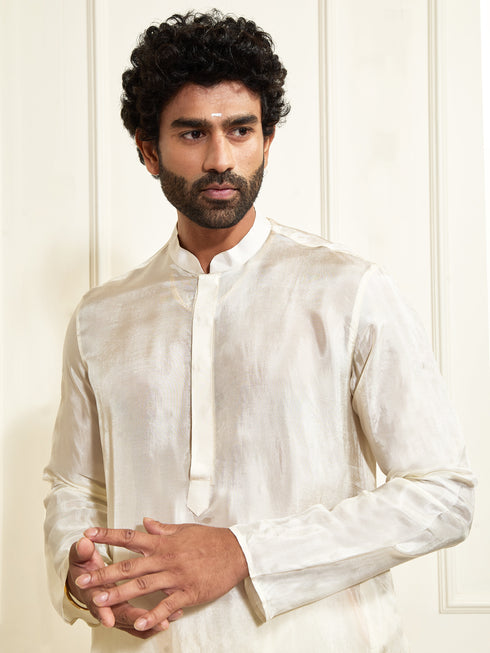 Men's Cream Tissue Silk Kurta