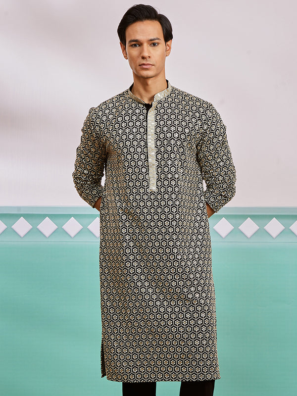 Men's Black Rayon Kurta