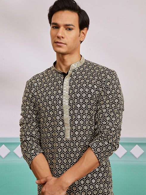 Men's Black Rayon Kurta