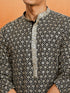 Men's Black Rayon Embellished Knee Length Kurta with Dhoti