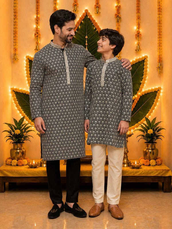 Men's Black Rayon Kurta And Pyjama Set