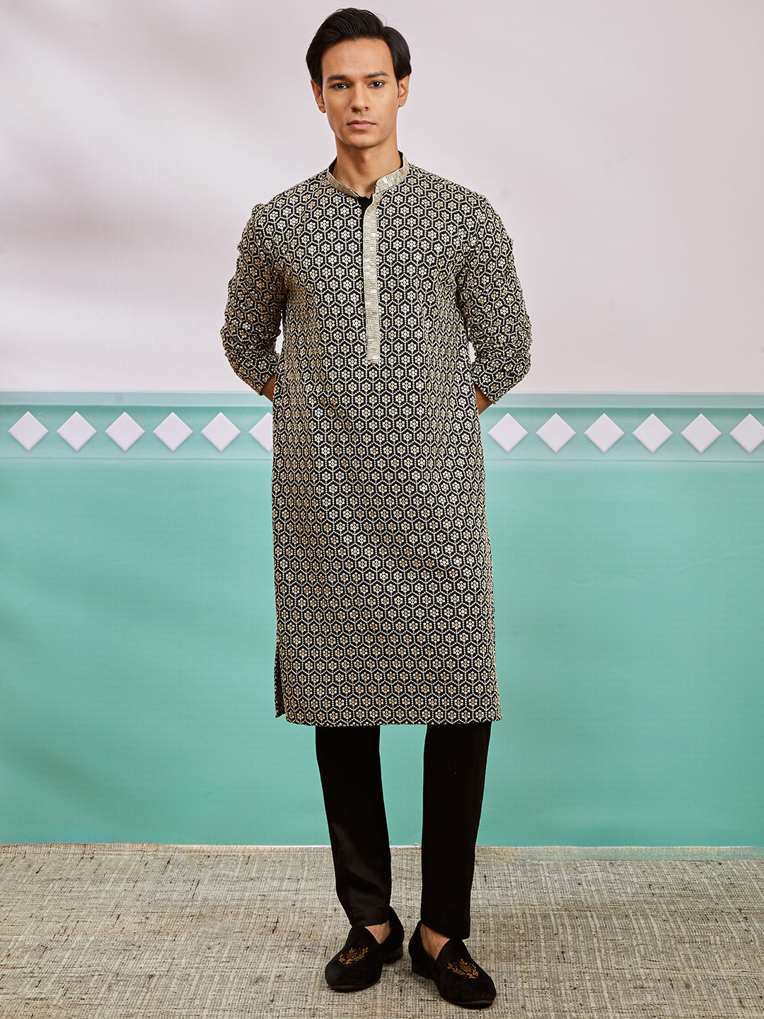 Men's Black Rayon Kurta And Pyjama Set
