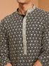 Men's Black Rayon Embroidered Knee Length Kurta with Patiala
