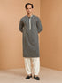Men's Black Rayon Embroidered Knee Length Kurta with Patiala
