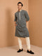 Men's Black Embroidered, Sequin Knee Length Kurta Pant Set with Churidar