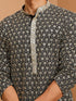Men's Black Embroidered Silk-Blend Kurta Churidar Set