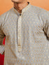 Men's Grey Rayon Embellished Knee Length Kurta with Dhoti
