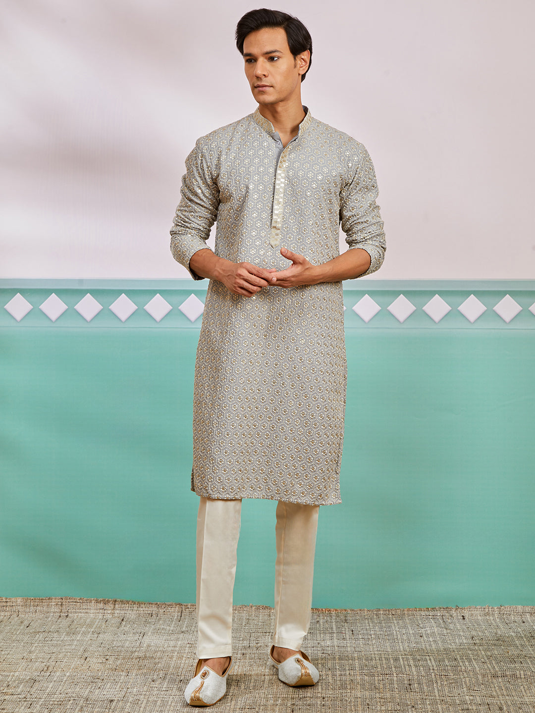 Men's Grey Rayon Kurta And Pyjama Set