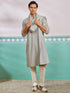 Men's Grey Rayon Kurta, Pyjama And Dupatta Set.