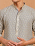Men's Grey Rayon Embellished Knee Length Kurta with Patiayala