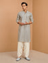 Men's Grey Rayon Embellished Knee Length Kurta with Patiayala