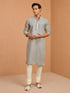 Men's Grey Embroidered, Sequin Knee Length Kurta Pant Set with Churidar