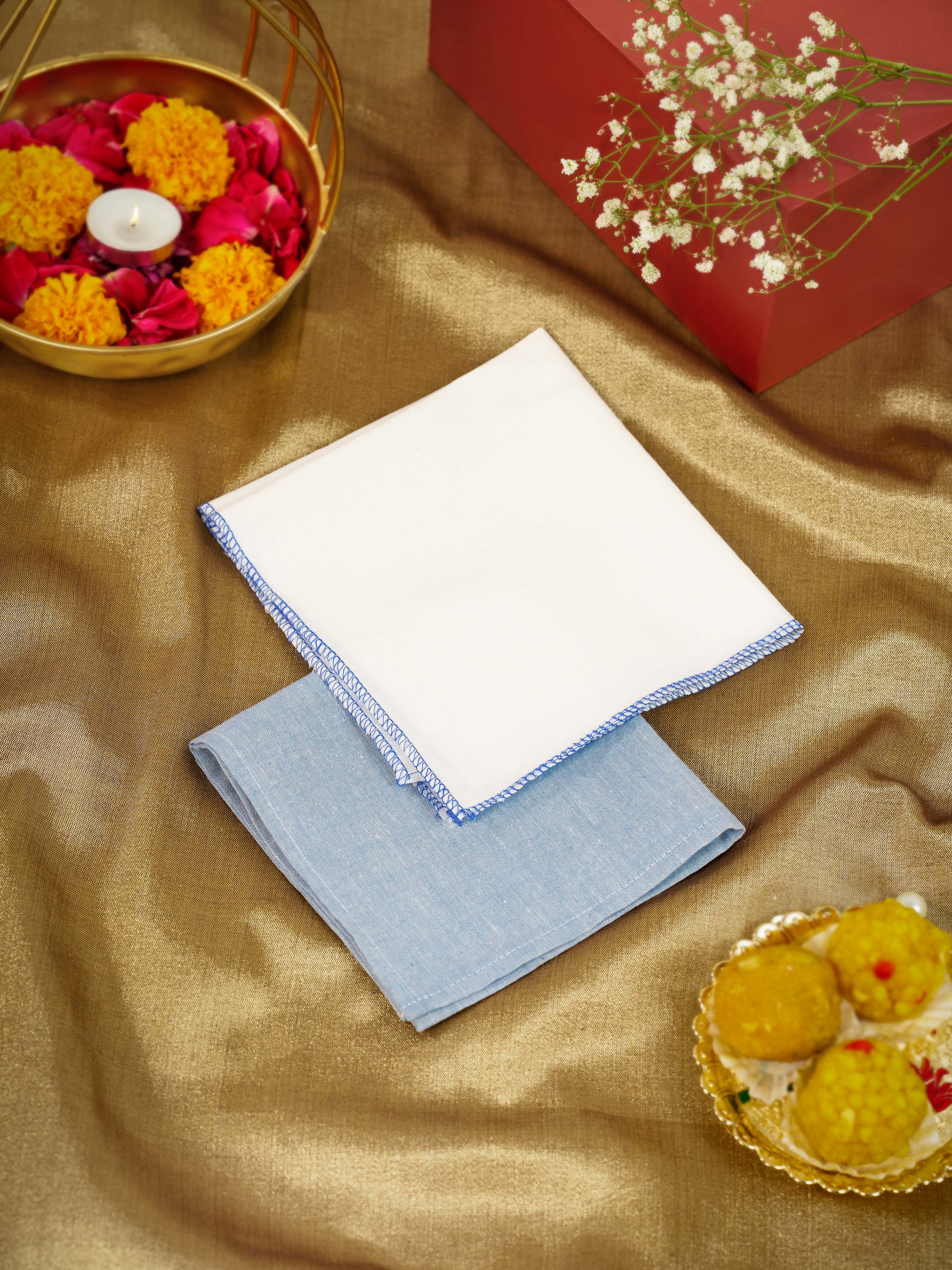 Men's Off White Rayon Kurta Rakhi Gift Box for Brother | Includes Rakhi, Potli Bag & Festive Essentials