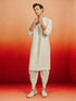 Men's Off-White Rayon Embellished Knee Length Kurta with Dhoti