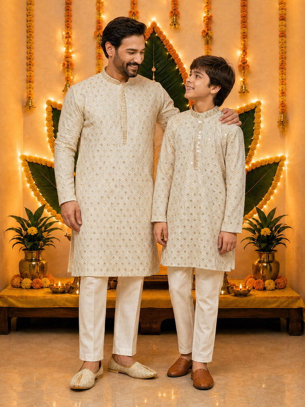 Men's Off White Rayon Kurta And Pyjama Set