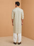 Men's Off-White Rayon Embroidered Knee Length Kurta with Patiala