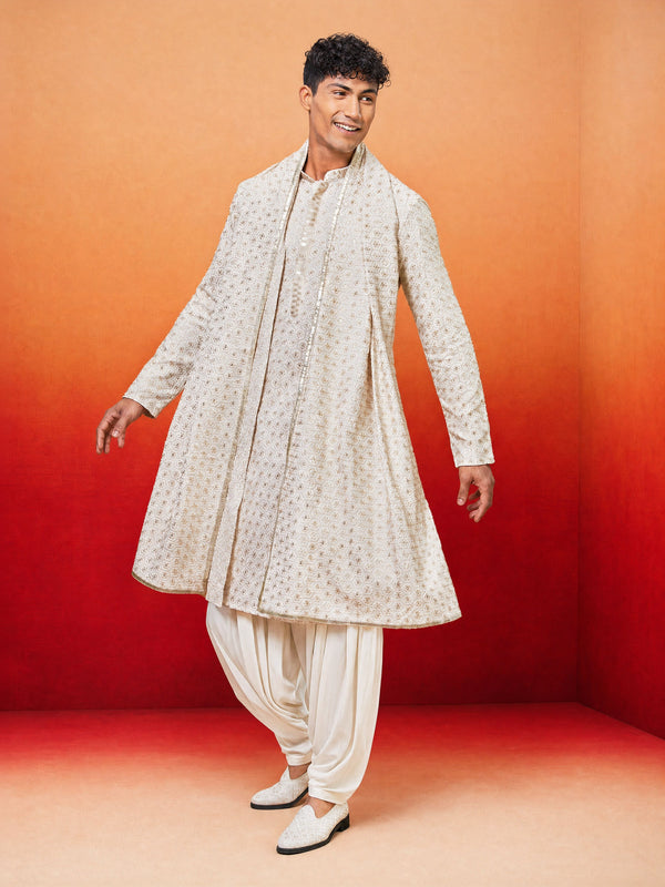 Men Off-White Rayon Kurta Patiala with Dupatta Festive Ethnic Wear
