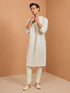 Men's Off-White Embroidered, Sequin Knee Length Kurta Pant Set with Churidar