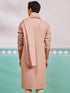 Men's Peach Chikankari Rayon Kurta with Silk Dupatta Set
