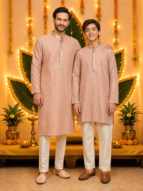 Men's Peach Rayon Kurta And Pyjama Set