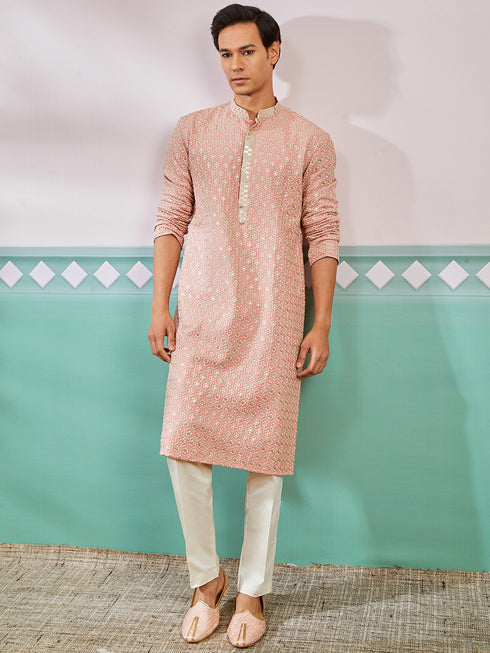 Men's Peach Rayon Kurta And Pyjama Set