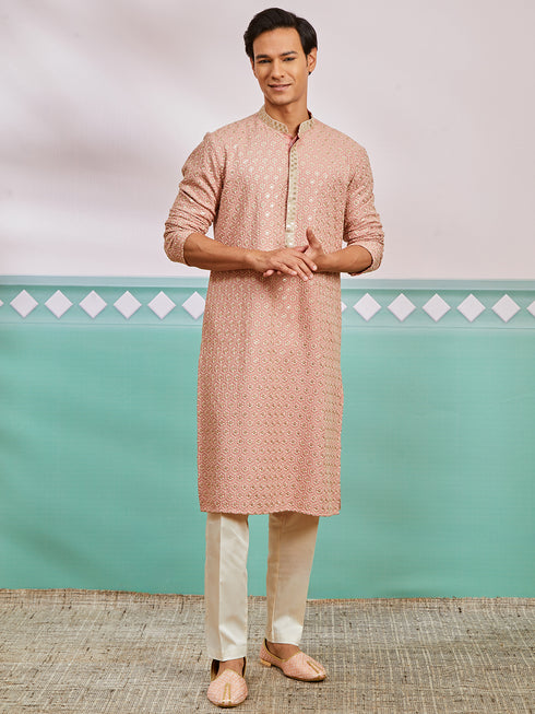 Men's Peach Rayon Kurta And Pyjama Set
