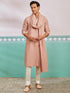 Men's Peach Rayon Kurta, Pyjama And Dupatta Set.