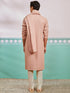 Men's Peach Rayon Kurta, Pyjama And Dupatta Set.