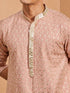 Men's Peach Rayon Embroidered Knee Length Kurta with Patiala