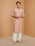 Men's Peach Rayon Embroidered Knee Length Kurta with Patiala