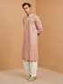 Men's Peach Rayon Embroidered Knee Length Kurta with Patiala